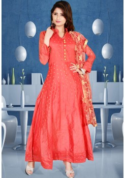 RED COLOR ART SILK FABRIC DESIGNER GOWN
